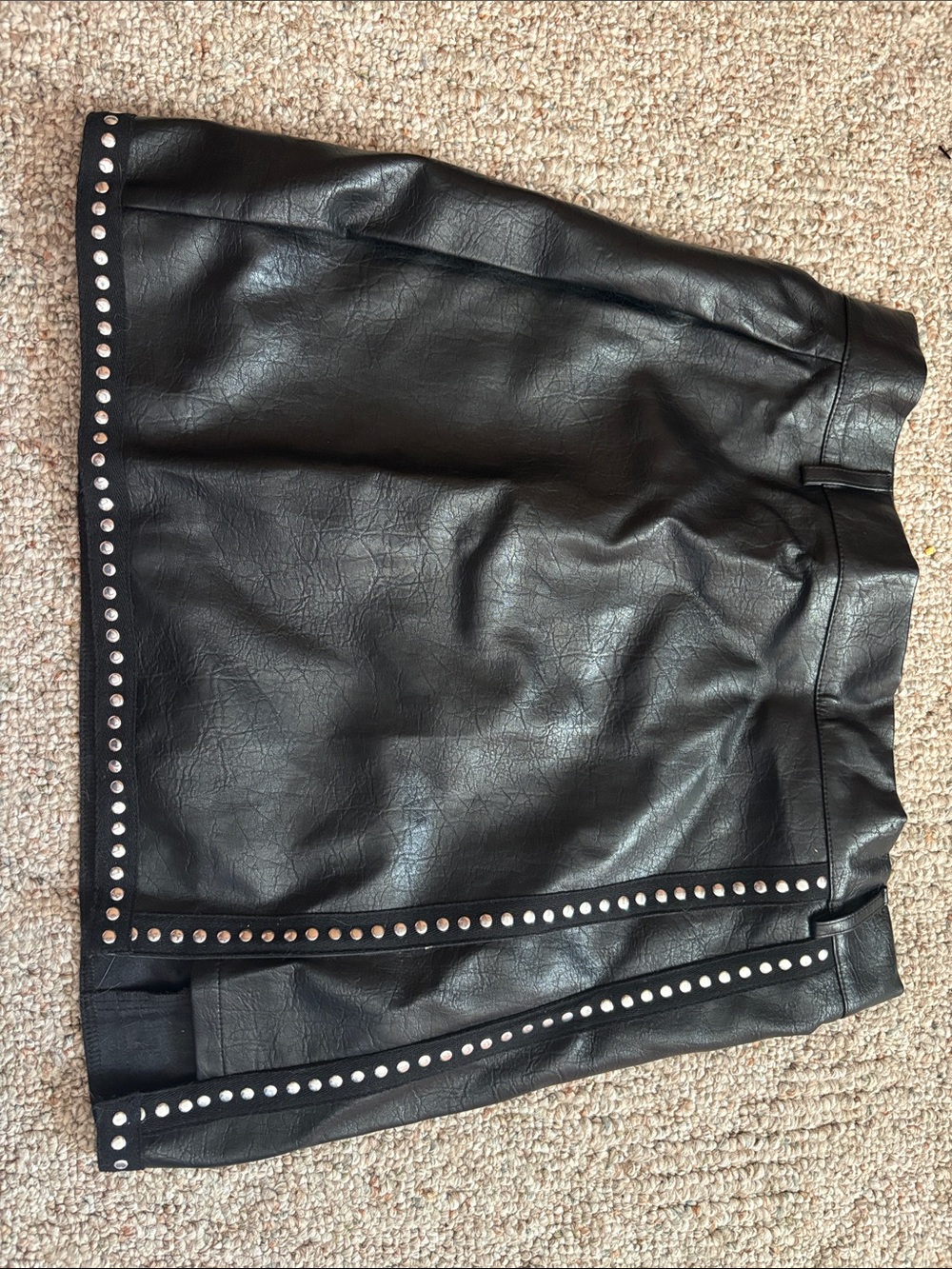 SHEIN Black Faux Leather Studded Mini Skirt with Silver Accents